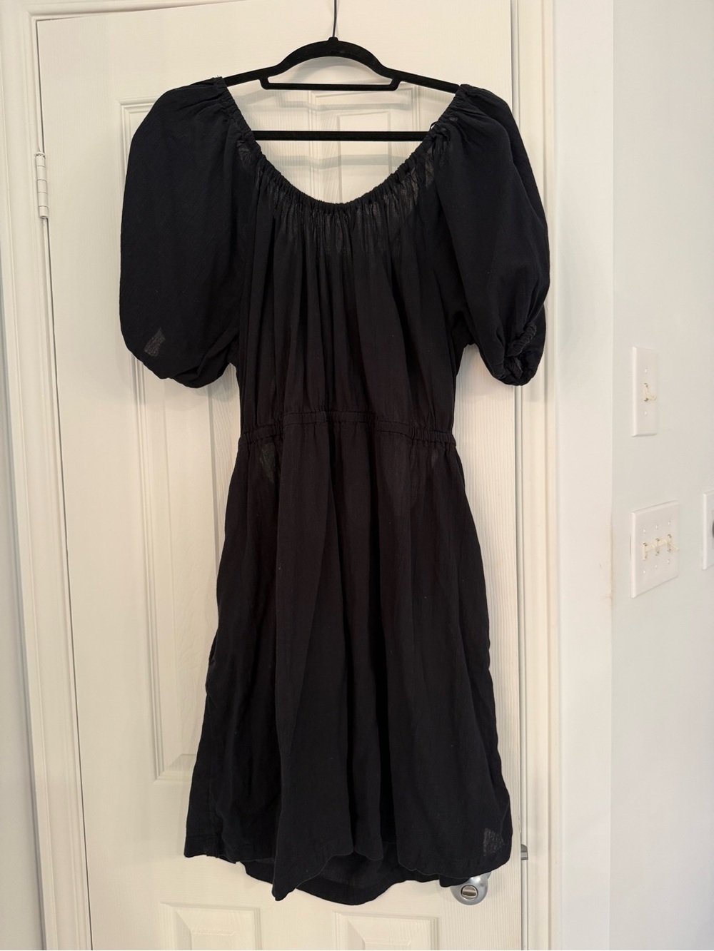 Old Navy Black Midi Dress with Puff Sleeves